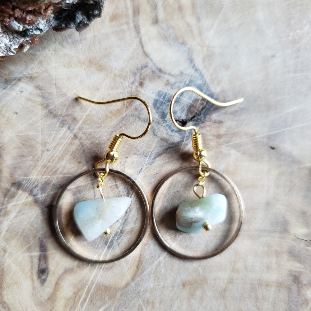Handmade Amazonite Gemstones in Hoops Earrings